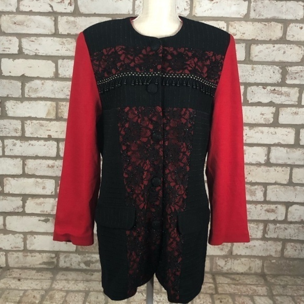 Vintage 80s Diane Freis Knits Lace and Beaded Wool/Acrylic Evening Jacket